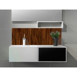 Crédence salle de bain sur mesure effet bois noyer