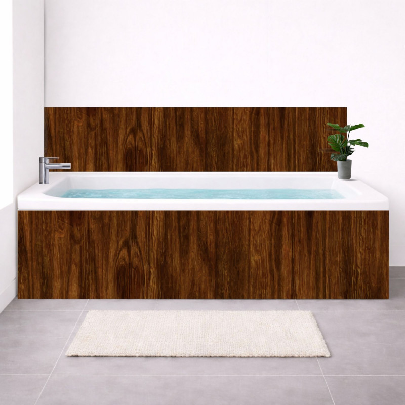 Tablier baignoire sur mesure effet bois foncé – PVC & alu