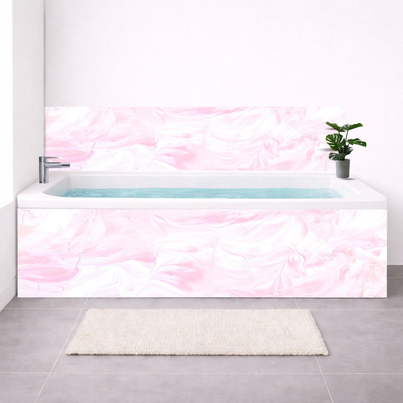 Tablier baignoire sur mesure effet marbre rose – PVC & alu