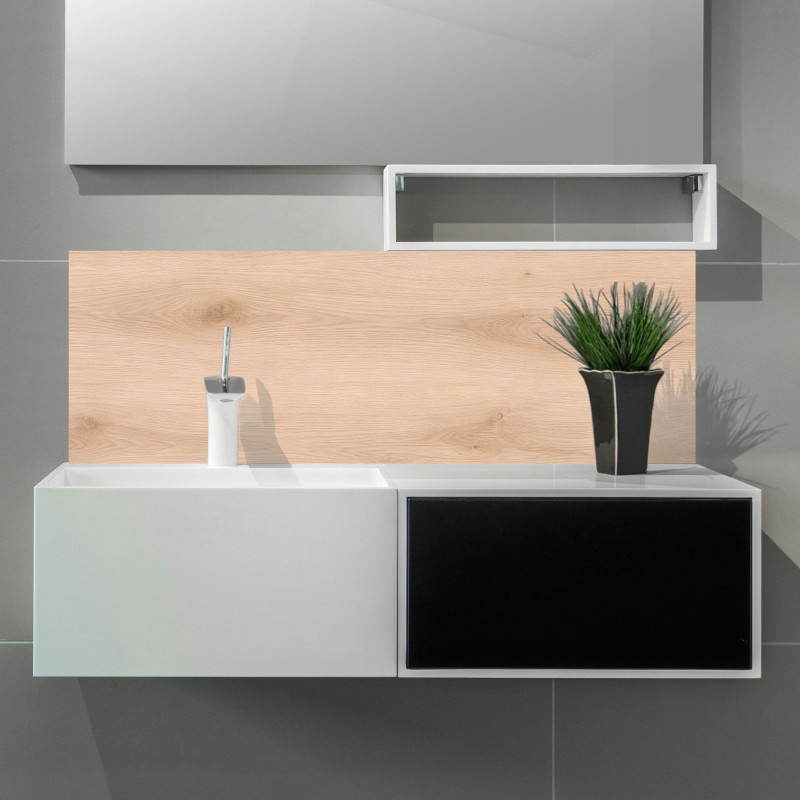Crédence salle de bain sur mesure effet bois brut naturel