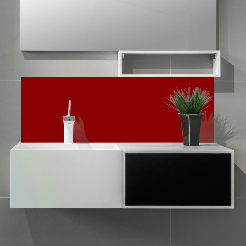 Crédence rouge brique sur mesure salle de bain
