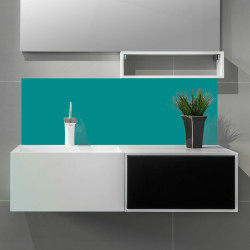 Crédence bleu canard sur mesure salle de bain